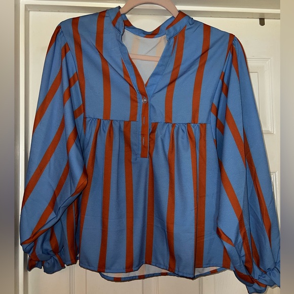 Blue and Orange Striped Women's Top - Picture 1 of 1